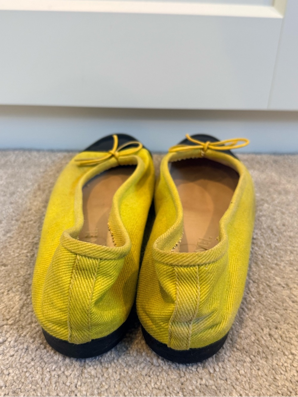 CHANEL Lime Green Canvas Ballet Flats with Black Patent Cap-Toe - Picture 4 of 4